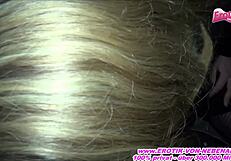 german blonde milf with cum on face in public