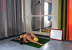 Regina Noir Strips in Yellow Tights at Gym Workout