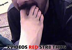 Worship my feet, you submissive gay slave with that monster cock.