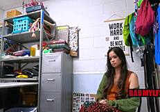 Asian beauty punished by loss prevention officer in shop