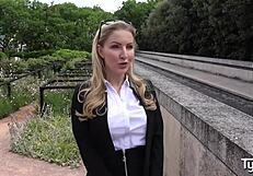 hot blonde georgie lyall drinks whiskey and gets fucked hard in a group cumshot?