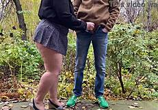 Fat Milf in Short Skirt Holds Dick While Peeing in Public Outdoor Setting