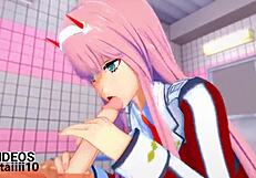 Zero Two Performs Blowjob In Hentai Anime