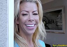 I like to play with my stepmother’s big boobs and I love it when she bends over