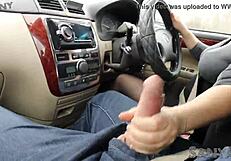 whoa, extreme handjob while driving! risky nylon play in the car with sanyany.