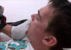 Hot Gay Stud Worships Feet with Blowjob and Ass Play