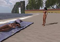 Women enjoy sensual beach experience with kissing and fingering