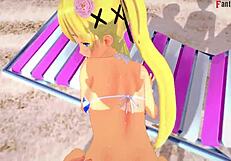 Marie Rose in Bikini Engages in Beach Sex in DOA 3D Cartoon Fantasy