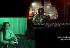 Naked brunette plays Dead Space part 9