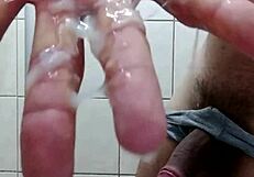feeling intense pleasure while jerking off in the shower until a hot cumshot