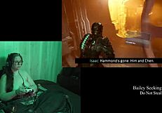 Naked brunette plays Dead Space part 9