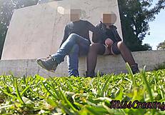 Public park fun with squirting teacher and her students