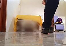 Cleaning lady invites boyfriend for sex in chemistry lab while boss is away.