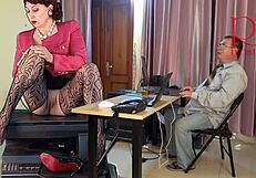 giantess secretary teases boss with pussy and tits at work