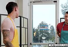 Gay Men Engage In Intense Blowjob, Fucking, Jerking Off, Bareback, Masturbation, Hardcore Rimjob, And Sucking In A Coffee Shop