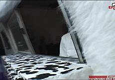 Blonde student with tiny tits picked up on street for car fuck and cum in mouth.