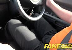 Teen in fake driving school enjoys big tits pov sex