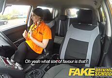 Teen in fake driving school enjoys big tits pov sex