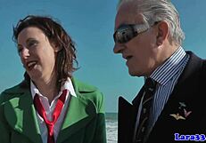 British Milf Spitroasted by Seniors in Stockings.