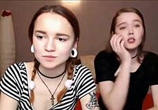 Teen Lesbians and Best Friends Strip on Webcam. Dancing and Dildo Play Rip Their Clothes.