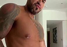 Viktor rom, the tattooed muscular gay stud, dances naked in his solo homemade session before stroking his big black cock to climax