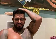 Viktor rom, the tattooed muscular gay stud, dances naked in his solo homemade session before stroking his big black cock to climax