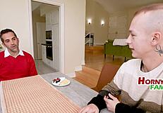 A petite blonde proves her worth in family threesome.