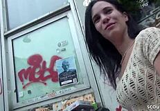 German Scout Approaches Skinny 18 Yo Teen on Street for Cash Fuck