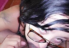 Fair-skinned Mexican slut sucks cock with green eyes