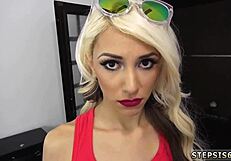 College teen squirts in POV hardcore with suspended stepsis