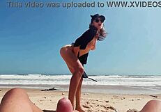 Teen girl masturbates publicly on nude beach while guy cums