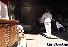 Tattooed babe devours black dongs in wild blowbang