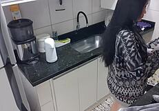 Latina With Big Tits And Ass Masturbates Monster Cock In Kitchen, Big Ass Sex!