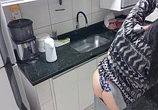 Latina With Big Tits And Ass Masturbates Monster Cock In Kitchen, Big Ass Sex!