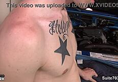 Gay Mechanics Fucking and Sucking Big Cocks in Garage