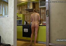 what's this blonde teen kira doing naked in the kitchen?
