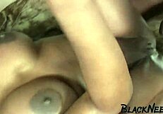 Ebony student enjoys interracial experience with big black cock