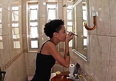 Larinha shows natural tits in dirty talk photoshoot