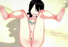 tsuyu froppy feels so excited in her hot bikini, wanting to make love on the beach