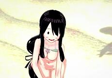 tsuyu froppy feels so excited in her hot bikini, wanting to make love on the beach