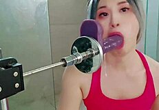 deepthroat dildo machine like a pro! asian twink shows skills