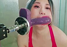 deepthroat dildo machine like a pro! asian twink shows skills
