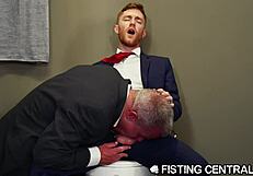 mature boss catches employee jerking in the bathroom