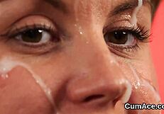 Flirty peach swallows every drop of cum on her face