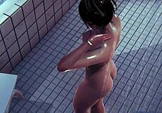 Big Tits Anime Girl Bathes in Shower, Revealing Her Curvy Body