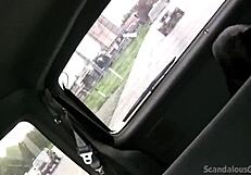 A hot babe gives a handjob while the guy drives, caught on outdoor sex tape.