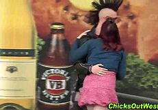 An australian friend licks his plump amateur girlfriend's natural tits in stockings