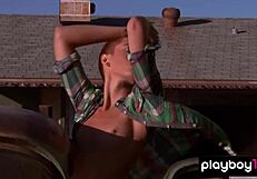 classy britt linn swims naked in outdoor pool