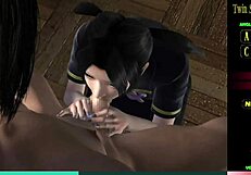 the twin succubus sisters share the same huge dick sucking skills in episode 13