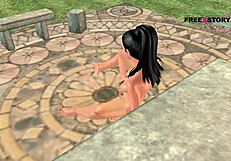 In this 3D animation, a cute Indian bhabhi rubs her pussy